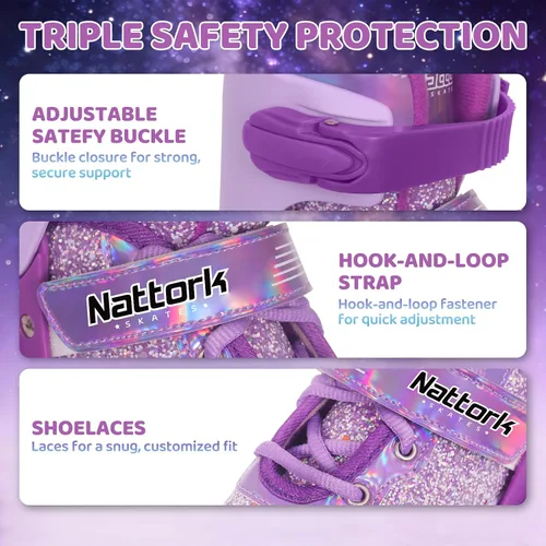 Miniatura 5 de Nattork - Patines de ruedas para niños pequeños, patines de tres ruedas ajustables en 4 tallas para niñas de 3 a 7 años con ruedas iluminadas Sueño