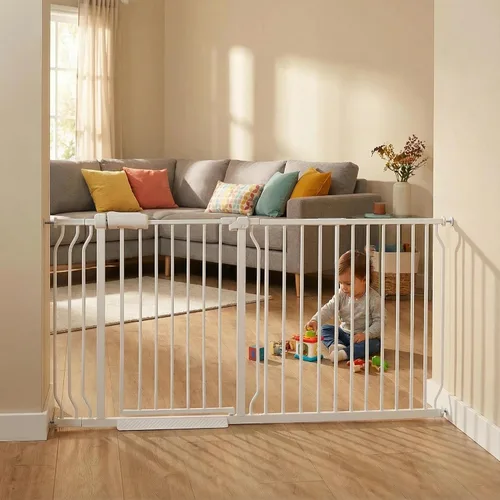 Miniatura 10 de Puertas para bebés extra anchas de 48 a 53 pulgadas, puerta grande para bebé, para escaleras, para mascotas, puertas para interiores, para puertas