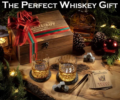 Miniatura 6 de Mixology & Craft Juego de vasos de whisky para hombre, 13 piezas con paquete de 2 vasos de corte de diamante con 8 piedras de granito, 2 posavasos