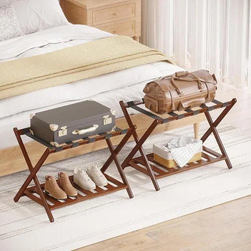 Miniatura 6 de BAMBOOHOMIE Portaequipajes completamente montado de 26.77 pulgadas de largo para habitación de invitados, juego de 2 soportes plegables para maletas
