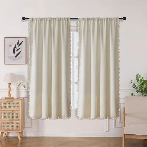 Miniatura 34 de Joydeco Cortinas Bohemias Beige de 63 Pulgadas de Largo 2 Paneles, Cortinas de Granja Bohemias Súper Suaves con Borlas, Cortinas Semitransparentes