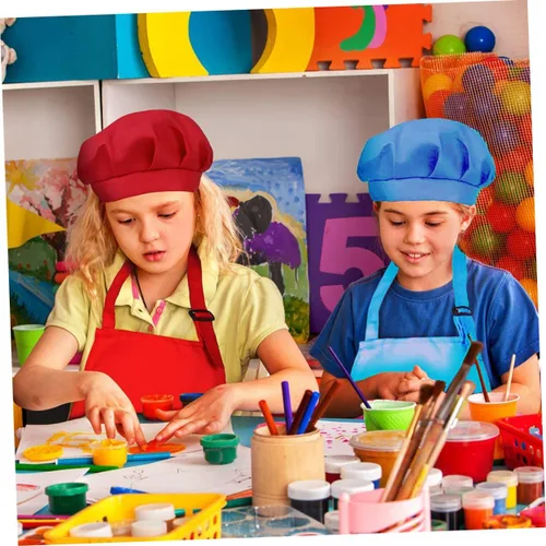 Miniatura 7 de Luxshiny 2Set Painting Polyester Smock and Chef Hat Ages Apron Yellow for Drawing Painting and Creative Fun