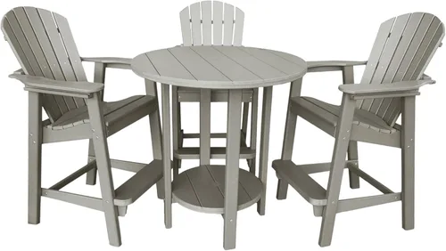 Miniatura 8 de Phat Tommy Juego de mesa y sillas de bar al aire libre - Muebles de polietileno - Material reciclado, juego de patio superior alto - Weatherwood