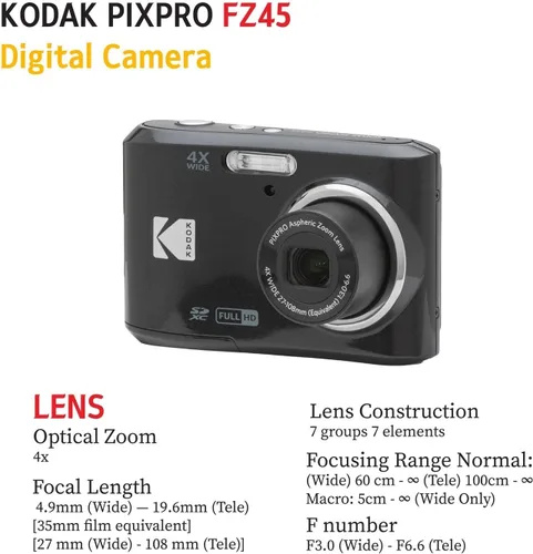 Miniatura 6 de KODAK PIXPRO FZ45 - Cámara digital de 16 MP con zoom óptico 4X de 1.063 in de gran angular y pantalla LCD de 2.7 pulgadas con tarjeta de memoria SD