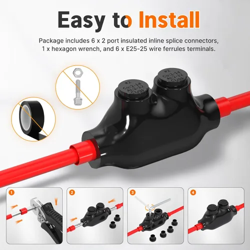 Miniatura 4 de Joinfworld Conector de empalme en línea de 2 puertos 2-14 AWG, conectores de cable de aluminio a cobre, conectores de cable aislados, conectores