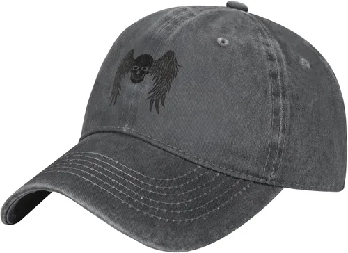 Cowboy Hat Trendy Hats for Man and Women Djustable Four Season Outdoor Baseball Cap of Hell Skull with Angel Deep Heather