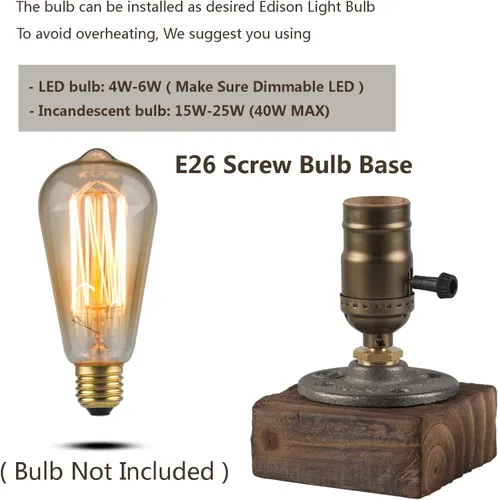 Miniatura 4 de Lámpara de mesa pequeña de madera Edison bombilla regulable lámpara de escritorio E26 60W luz nocturna industrial boho deco para dormitorio, sala
