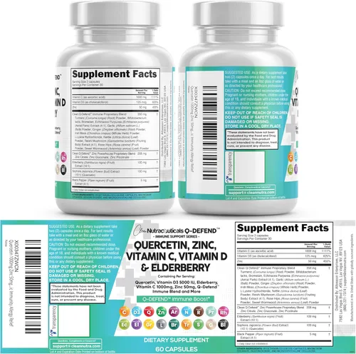 Miniatura 8 de Clean Nutraceuticals Quercetina, Zinc, Vitamina C, Vitamina D, Bromelina, Saúco - Suplemento de Apoyo Inmunológico Pulmonar para Adultos