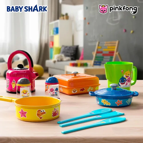 Miniatura 3 de Lollipop Baby Shark Cooking Adventure Set - Juego de cocina con ollas, sartenes, utensilios, taza medidora, tetera de té, sal y pimentero, gran