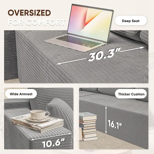 Miniatura 6 de VICTONE Sofás Seccionales Cloud de 108", Sofá Sin Huesos Modular en Forma de L con Asiento Profundo, Sofás Tapizados de Comodidad Moderna para Sala