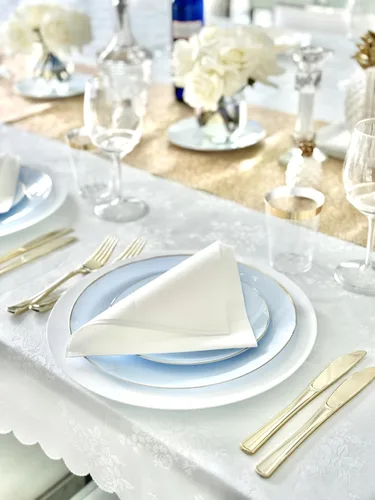 Miniatura 6 de Ocasiones" Paquete de 50 platos (25 invitados) - Juego de platos de plástico desechables para fiesta de boda, cena de 25 x 10.25 pulgadas + 25 x
