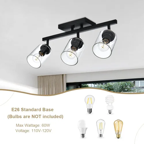 Miniatura 5 de 3 apliques de pared negros de luz para tocador de baño con pantalla de vidrio transparente, lámpara clásica con cabezal de luz giratoria, lámpara