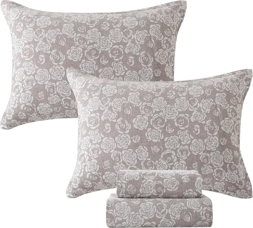 Miniatura 78 de FADFAY Juego de sábanas de rosas blancas, ropa de cama vintage floral de rosas, ropa de cama estilo rústico, 100% algodón egipcio percal, 800 hilos