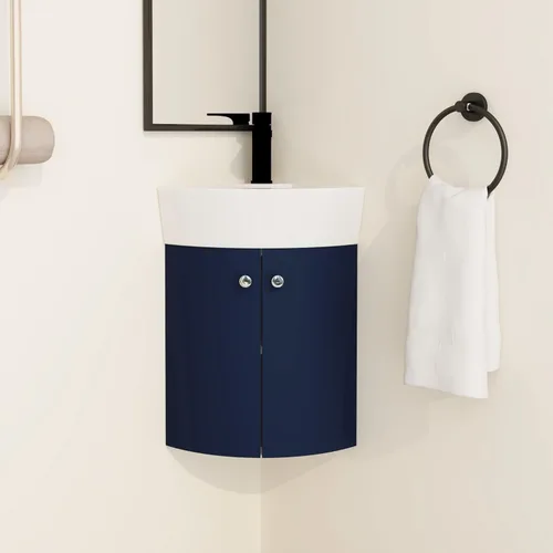 Miniatura 12 de Malwee Tocador de baño flotante de 18 pulgadas con lavabo, Tocador de baño de lavabo individual de 18 pulgadas montado en la pared, con 1 puerta