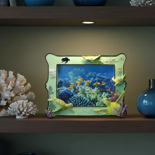 Miniatura 4 de Marco de fotos decorativo de resina de tortuga marina de 6 x 8 pulgadas para mesa. Decoración del hogar con diseño de tortuga marina del océano.