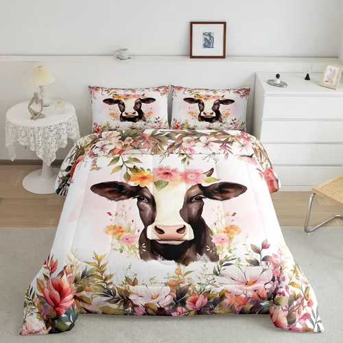 Miniatura 12 de Erosebridal Lindo juego de edredón con diseño de gatos, ropa de cama con temática de animales, edredón y juegos de ropa de cama de flores coloridas