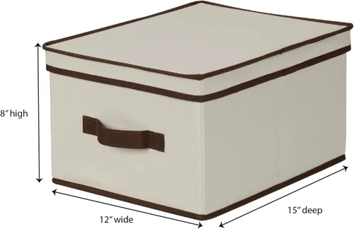Miniatura 3 de Household Essentials 513 - Caja de almacenamiento con tapa y asa, lona beige natural con ribete marrón, tamaño grande