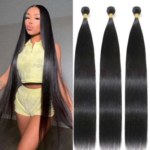 Miniatura 20 de Extensiones de cabello humano lacio tipo afro, 12 meses de vida útil de 10, 12 y 14 pulgadas, paquetes de cabello lacio brasileño Yaki 100% sin