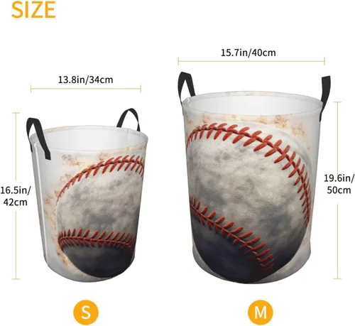 Miniatura 5 de Cesta circular con estampado de béisbol, impermeable, organizador de almacenamiento, cesta de lavandería con asas para ropa, juguetes, tamaño mediano