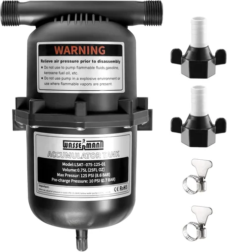 WASSERMANN Tanque acumulador prepresurizado, 25.3 oz (0.75L) 125 PSI Bomba de agua Control de flujo con bomba interna reducida de vejiga, apto para