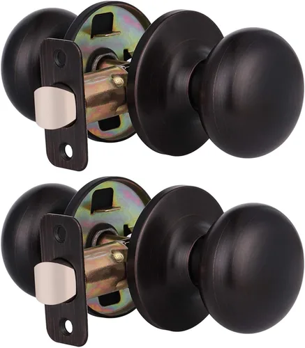 Miniatura 8 de KNOBWELL Paquete de 8 pomos de puerta de privacidad para baño y dormitorio, pomo de puerta negro mate con cerradura, cerradura de manija de puerta