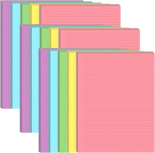 Miniatura 9 de Papel rayado colorido de 3 agujeros, 100 hojas/200 páginas, recambios de líneas de papel de hojas sueltas, 20 hojas por color, 8.5 x 11 pulgadas