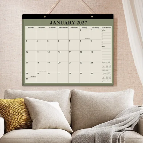 Miniatura 6 de Calendario de escritorio 2026-18 meses, de enero de 2026 a junio de 2027, calendario 2026-2027 con papel grueso para organización escolar en Beige
