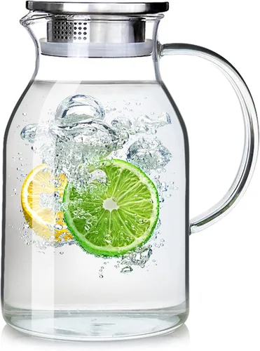 Miniatura 10 de Jarra de vidrio de 88 onzas con tapa y asa, jarra de agua de vidrio de alta resistencia al calor para agua caliente/fría y té helado con bandeja