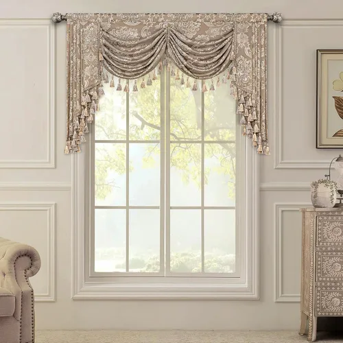 Miniatura 28 de Loom and Mill Cenefas de Cascada de Lujo para Ventanas, Elegante Cenefa de Cortinas Gruesas de Jacquard con Borlas para Sala de Estar, Dormitorio