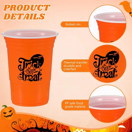 Miniatura 2 de Lallisa 50 vasos de plástico de Halloween de 16 onzas desechables para fiesta de Halloween, divertidos vasos de calabaza, fantasma, calavera, gato