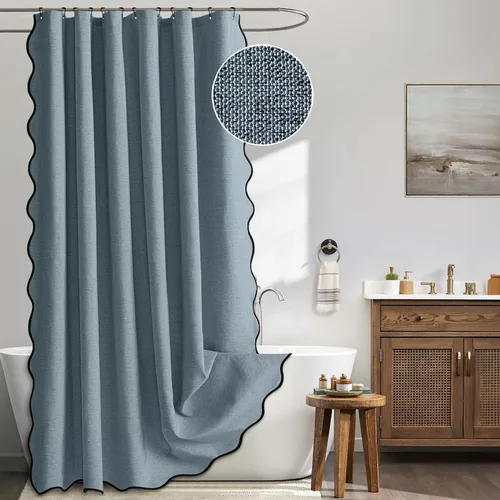 Miniatura 22 de MIULEE Cortina de ducha festoneada de lino texturizado con 12 ganchos de metal, bonita cortina de ducha de tela gruesa resistente, lavable, Negro
