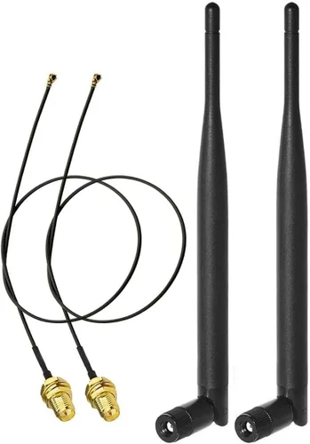 Bingfu Antena WiFi de doble banda 2.4GHz 5GHz 5.8GHz 6dBi RP-SMA macho y cable de extensión de 7.9 in 8 pulgadas, paquete de 2 unidades para tarjeta