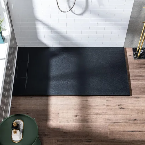 Miniatura 12 de Woodbridge Base de ducha negra de drenaje con extremo de umbral cero, perfil bajo, 47.25 pulgadas de largo x 31.5 W, accesible para silla de ruedas