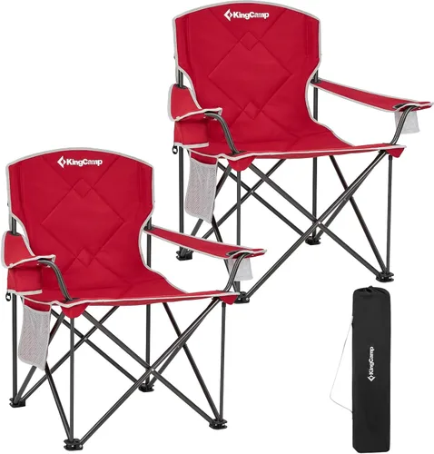 Miniatura 13 de KingCamp Silla plegable de campamento de gran tamaño, resistente 450 libras con soporte lumbar, asiento acolchado con soporte para tazas y bolsa