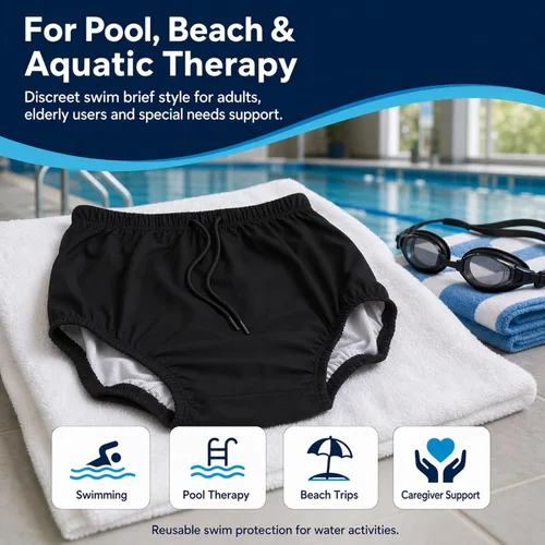 Miniatura 4 de AQX Pañales de natación reutilizables para adultos con necesidades especiales, cubierta de plástico para pañales a prueba de fugas, pantalón de goma