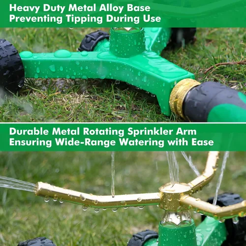 Miniatura 6 de RESTMO Aspersor de Metal de 3 Brazos con Base con Rueda, Sistema de Aspersor Rotatorio Automático de 360 Grados para Césped, Planta de Jardín