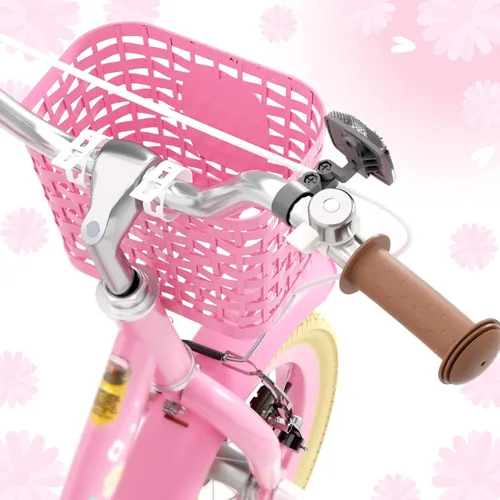 Miniatura 6 de XJD Bicicleta para niñas de 2 a 12 años, bicicleta para niños de 12, 14 y 16 pulgadas, con ruedas de entrenamiento, serpentinas, cesta y asiento