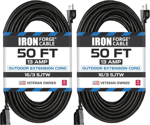Miniatura 15 de Iron Forge Cable Cable de extensión negro de 6 pies, 16/3, cable de extensión de 6 pies, 3 puntas, resistente a la intemperie, ideal
