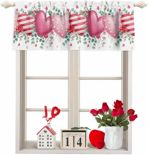 Miniatura 12 de Cortina de cenefas para el 4 de julio, diseño de corazón y bandera americana, cortina patriótica para ventanas de cocina, rojo, blanco y azul