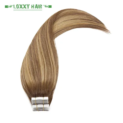 Miniatura 5 de Loxxy Extensiones adhesivas de cabello humano de 12 pulgadas, extensiones de cabello humano real color negro azabache, con cinta adhesiva de trama