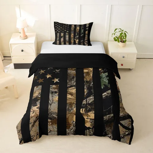 Miniatura 32 de Funda de edredón rústica tamaño Queen, juego de ropa de cama retro para cabaña de cabaña, oso de caza, ciervo, hojas de arce, funda de edredón