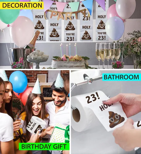 Miniatura 5 de Printed TP Papel higiénico para regalo de cumpleaños 23, Holy You're 23 Bday Party Funny Birthday Gag Gift Broma papel higiénico, novedad única 23