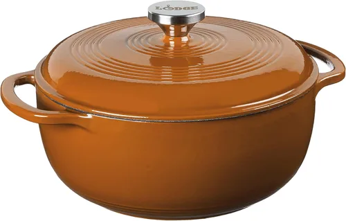Miniatura 12 de Lodge Horno holandés de hierro fundido esmaltado de 4.5 cuartos de galón con tapa, asas dobles, apto para horno hasta 500° F o en la estufa, uso