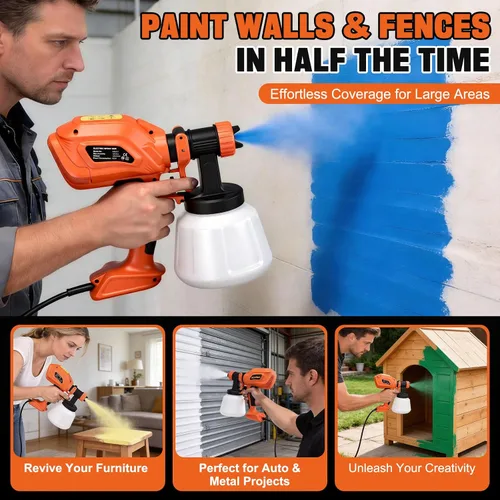 Miniatura 7 de Pulverizador de pintura para pintura de casa, pistola de pintura en aerosol HVLP de 800 W con 4 boquillas y 3 patrones, contenedor de aerosol