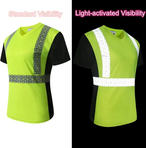 Miniatura 4 de Playera de Seguridad para Mujer, Camiseta Reflectante de Alta Visibilidad para Mujer con Patrón Reflectante Inusual, Manga Corta Transpirable