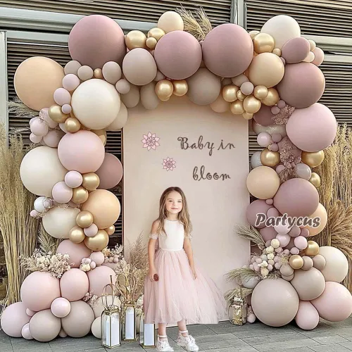 Miniatura 2 de Arco de globos de color rosa claro y beige con doble relleno, color malva, color nude y blanco crema mate, kit de guirnalda de globos para baby Rosa