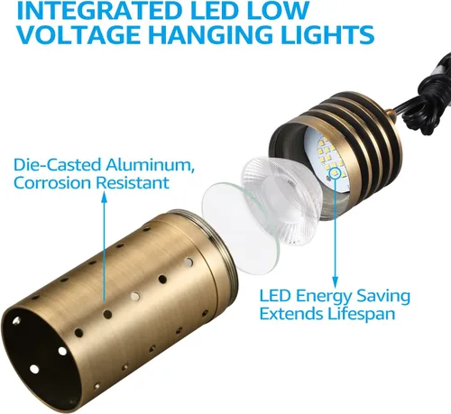 Miniatura 5 de LEONLITE Luces LED de paisaje de bajo voltaje, luz colgante de paisaje de 12 V, certificación UL, luces colgantes para exteriores, para árbol, Latón