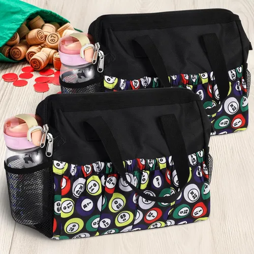 Miniatura 4 de 2 bolsas de bingo Dauber con 10 bolsillos, bolsa de bingo de gran capacidad, asa y cremallera, estuche de transporte de viaje, bolsa de maquillaje