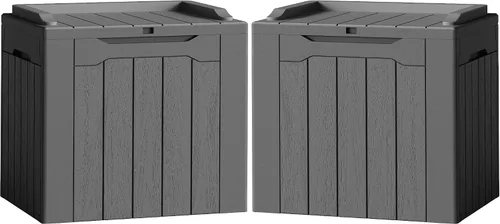 Miniatura 12 de Flamaker Caja de almacenamiento para exteriores de 80 galones, caja de resina impermeable para cubierta con textura de madera, caja de entrega