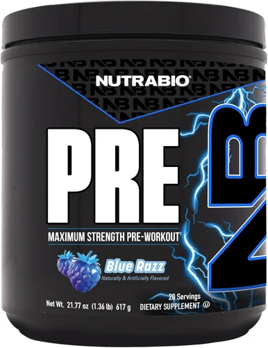NutraBio Polvo de preentrenamiento, Blue Razz| Energía explosiva, enfoque láser, bombas extremas | Pre-entrenamiento para hombres y mujeres |